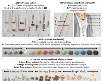 Custom Essential Oil Diffuser Necklace, You Choose Style Chain Colors and Charm, Lava Bead Charm Aromatherapy Necklace, Customize, Songbird