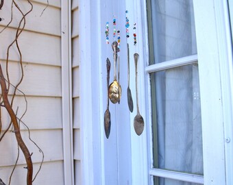SILVERWARE WIND CHIMES WindChimes from REcYcLed /REpurposed Silverware w/ vintage jello mold and millifiori glass beads + 8 hearts-aWeSoMe