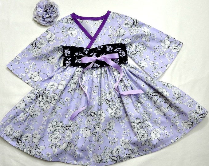 Boutique Little Girls Dresses - Purple Spring Dress - Teen Clothes - Kimono Dress - Toddler - Preteen - Birthday - Kids 12 months to 14 yrs