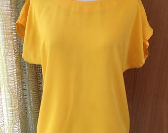 Vintage 80s Bright Yellow Boxy Blouse Perfect Closet Staple