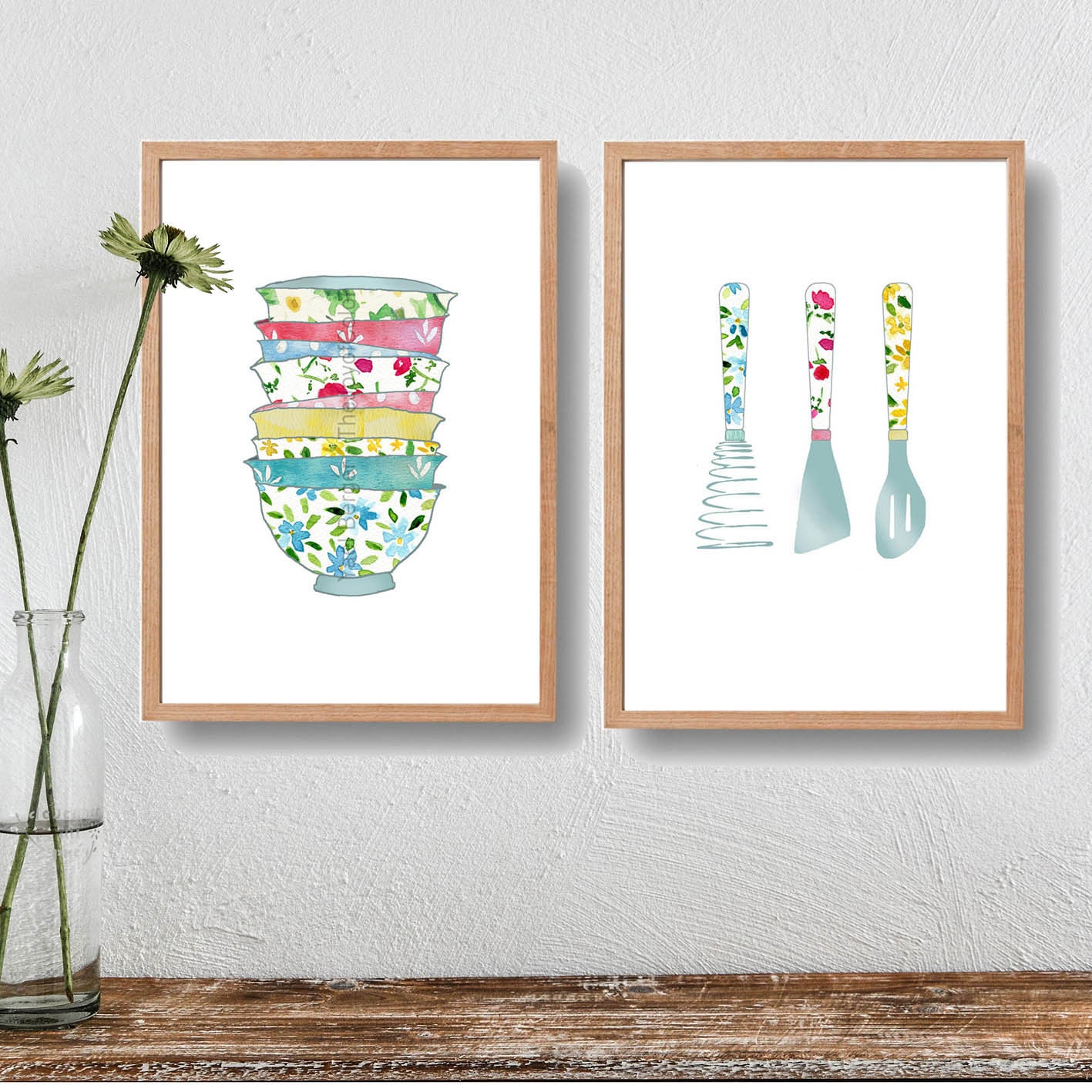 Kitchen art prints2 kitchen prints set Stack of bowls print