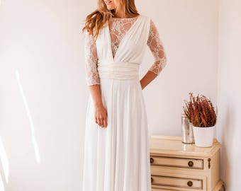 Long sleeve lace wedding dress, long sleeve wedding dress ready made, simple wedding dress with sleeves, high neck wedding dress, lace gown