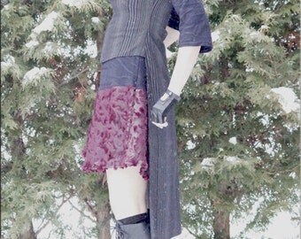 Vest - Steampunk - Burning Man - Under Bust Tailcoat Vest - Black Pin Strip - Bohemian - Playa Wear - Gypsy - Velveteen - Size Large