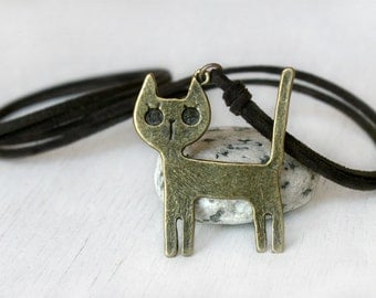 Cat Necklace (Many cord colors to choose)