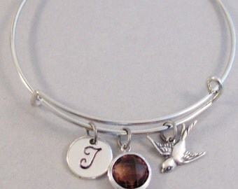 Garnet Sparrow Bangle,January Bracelet,Heart Bracelet,Bangle Bracelet,January Bracelet,January Birthstone,Bangle Bracelet,Bracelet,Personali