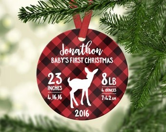 Babys First Christmas Ornament New Baby Gift Christening Gift Personalized Christmas Ornaments for Baby Gift Baby Christmas Ornament Plaid