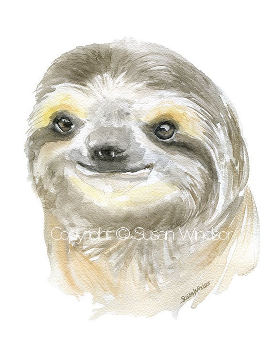 Sloth Face Watercolor Painting Giclee Print 8x10 8.5x11