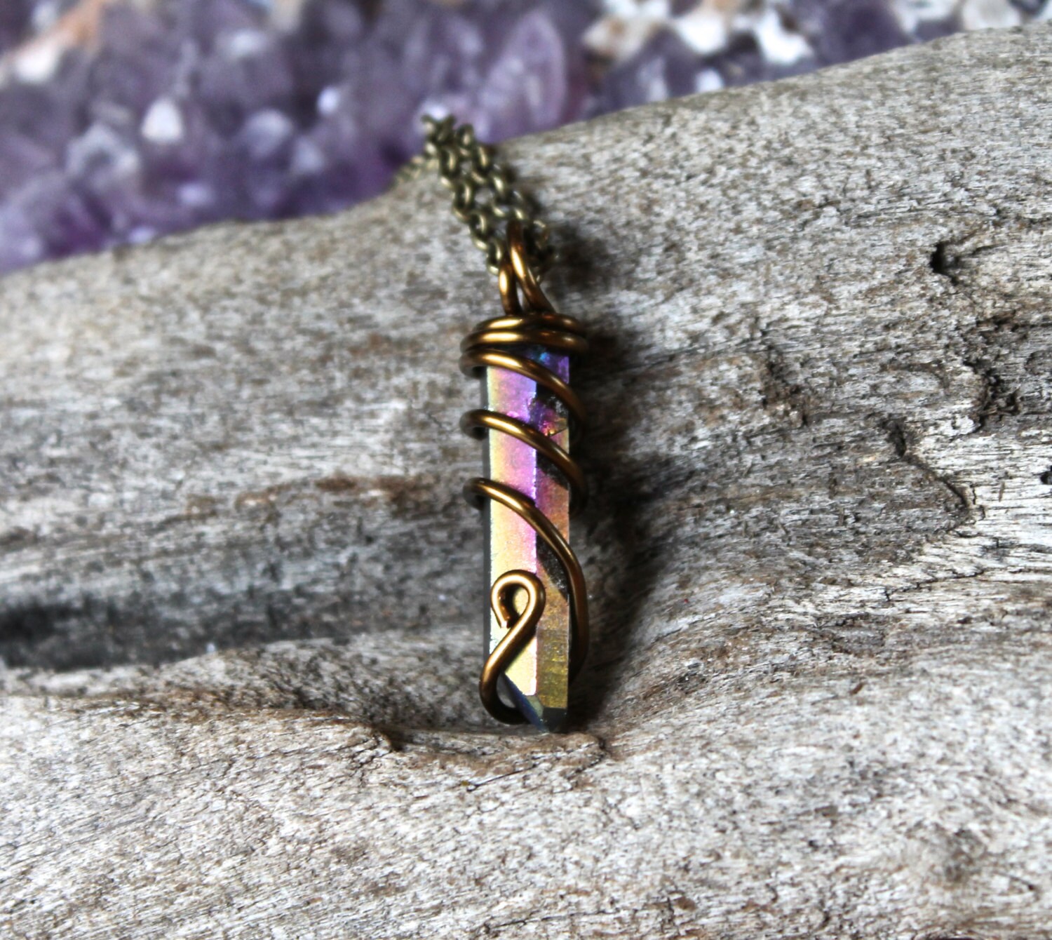 Rainbow Crystal Necklace Titanium Aura Quartz Jewelry