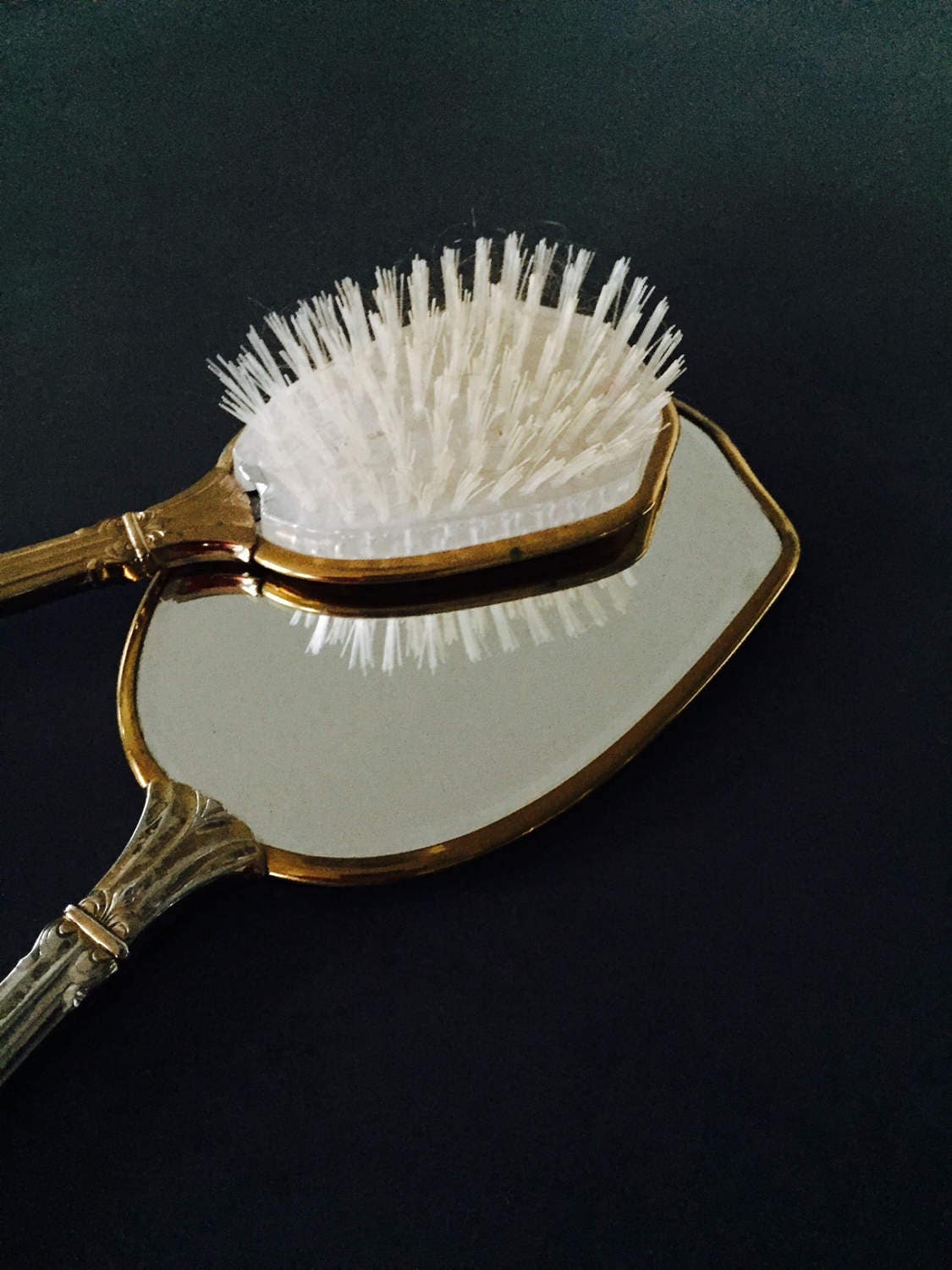 Long Handled Brush And Mirror Set Raised Floral by missenpieces