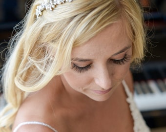 Bridal Headband, Crystal Wedding Headband, Wedding Bridal Hair Accessories, Freshwater Pearl Hairband, Rhinestone Leaf Vine Headband, ELVINA