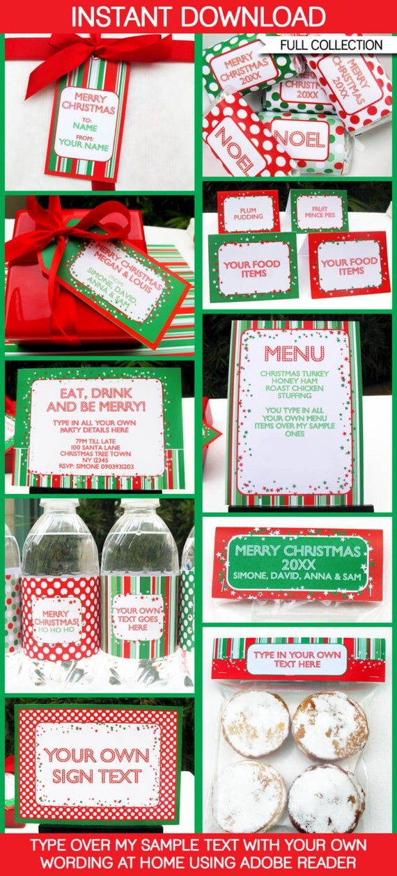 Christmas Gift Tags, Christmas Decorations & Christmas Invitation - full Printable Package - INSTANT DOWNLOAD with EDITABLE text Il_570xn