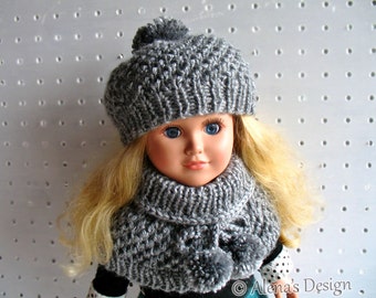 Knitting Pattern 2 PC Set for 18 inch Doll Knitting Patterns Pom-Pom Hat and Collar for American Girl Outfit AG My Life As Doll Christmas