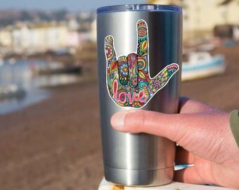 Small I Love You Sign Language Hand Sticker Multicolor Car Decal Laptop Decal Yeti Tumbler Decal Love ASL Hand Sign Cute Car Sticker Hippie