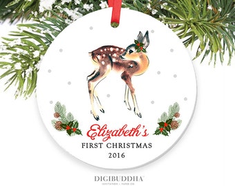 Baby's First Christmas Ornament Baby Girl ornament Deer Personalized Christmas Ornament Baby Shower Gift Deer Ornament Fawn Ornament Doe