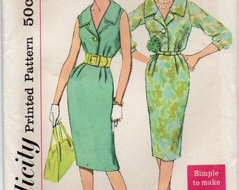 Dress With Wide Collar One Button Front Closing Bodice Slim Skirt With Back Kick Pleat Size 12 Sewing Pattern Simplicity 2949