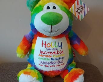 personalised rainbow teddy bear