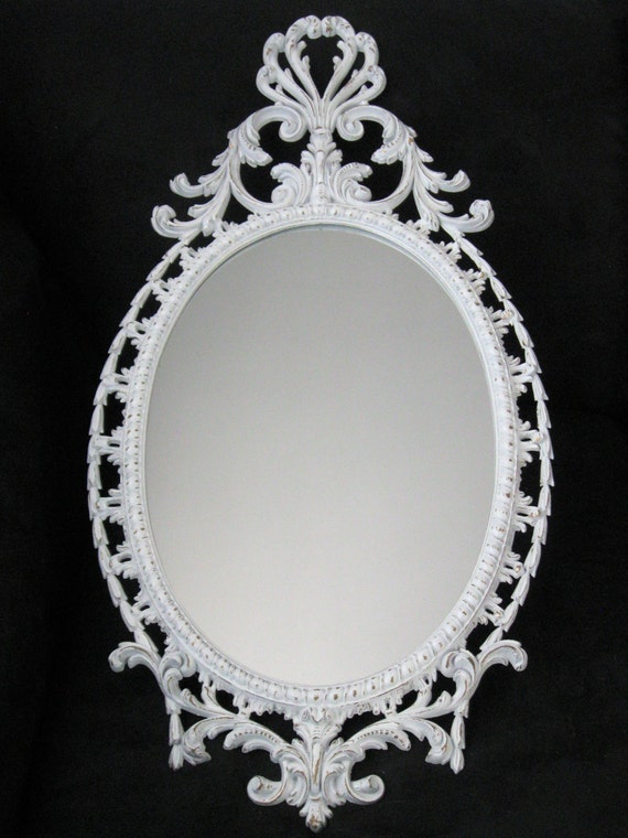 Large Vintage Ornate White Wall Mirror 34 x