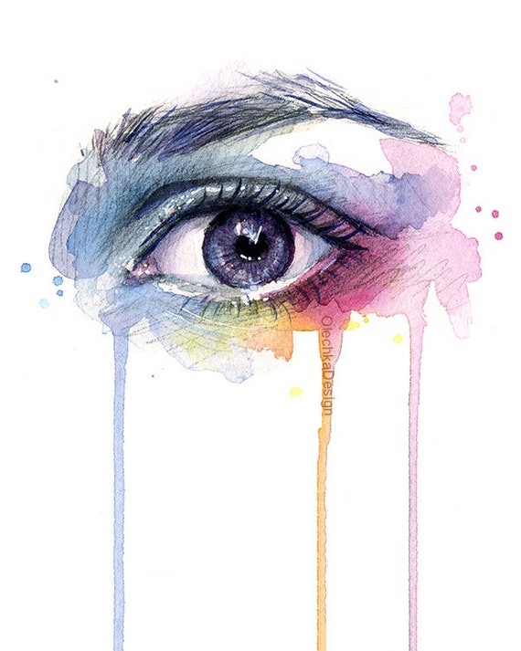 Schöne Auge tropft Regenbogen Aquarell Kunstdruck Surreal