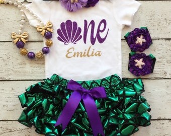 Mermaid Birthday outfit/Little mermaid/1st Birthday outfit/Cakesmash/Under the sea/Seashell ONE/First Birthday/Birthday Bloomer