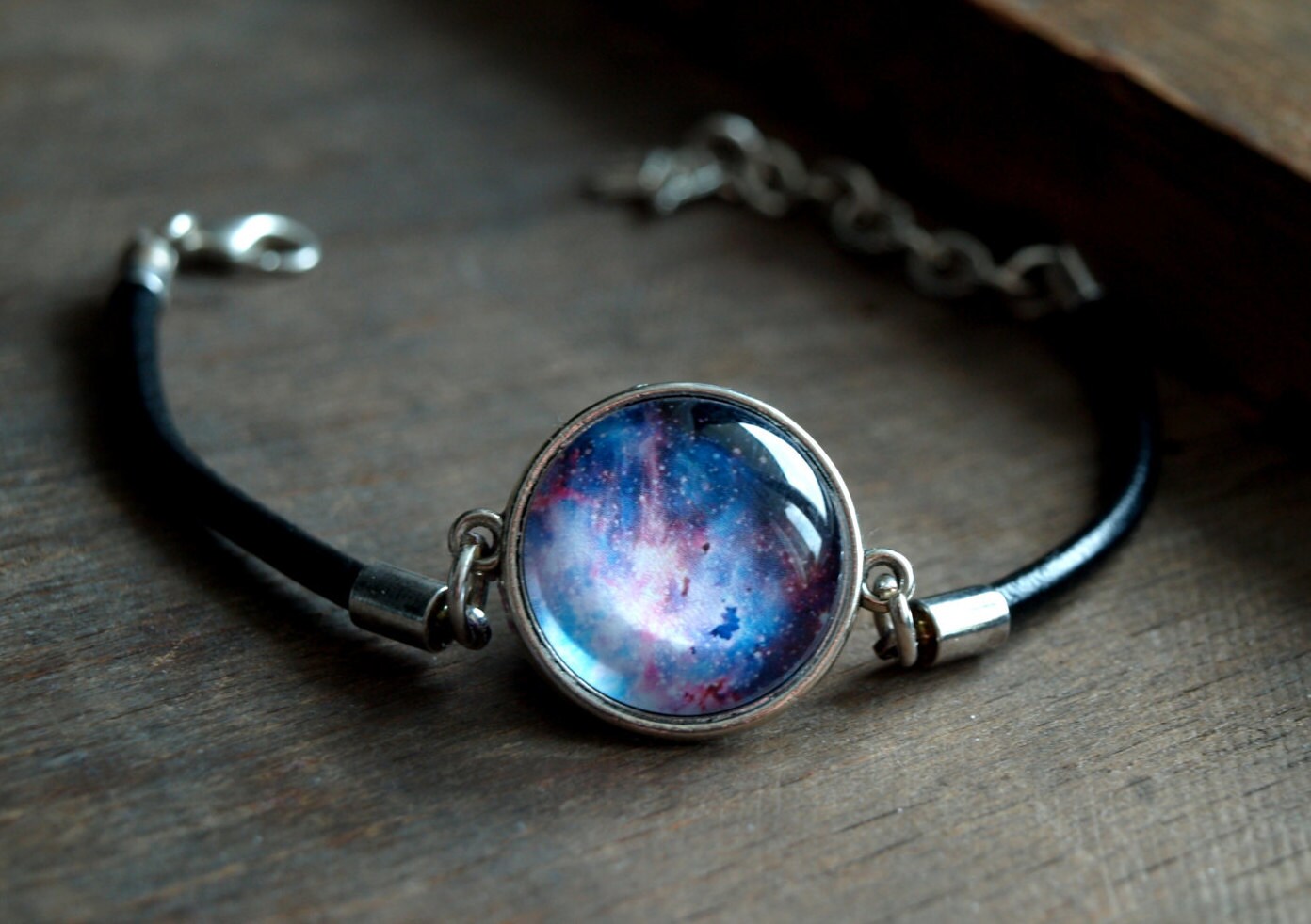 Galaxy bracelet Space leather braceletGlass dome bracelet
