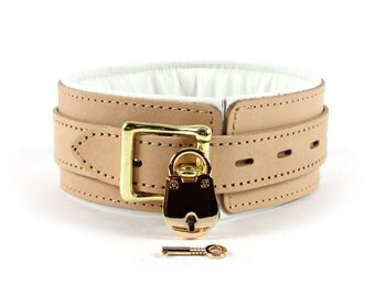 Bdsm Locking Collar Leather 2'' Bondage Collar Submissive Locking Collar Slave Collar