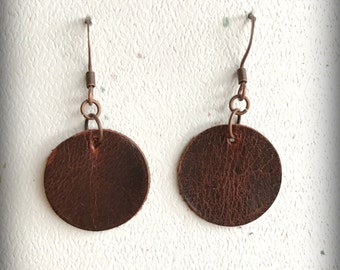 Leather Circle Earrings; Dark Brown Leather Earrings; Lightweight; Statement Earrings
