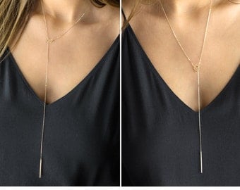 Tiny Karma Bar Lariat Necklace • Open Circle Bar Drop • Y Necklace • Vertical Bar Necklace • Gold Fill, Rose Gold, or Silver • LN132_09_LY