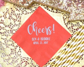 Coral Wedding, Coral Napkins, Coral Favor, Wedding Decor, Bridal Shower, Floral Wreath Napkins, Bridal Event, Cocktail Napkin, Beverage Nap