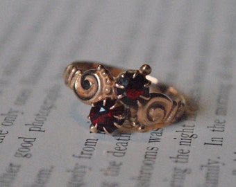 Antique 14K Rose Gold Garnet Ring - 1910s Gold Art Deco Ring Size 5.5