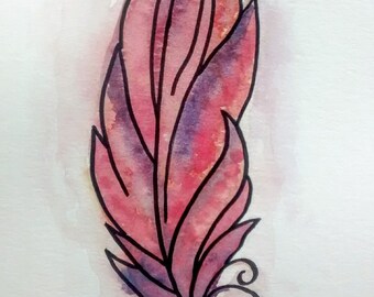 Feather original watercolor and ink painting by Erin Fortin (non-standard dimensions demo art deal)