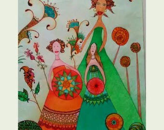 Illustration color, fairies, balloons, girls