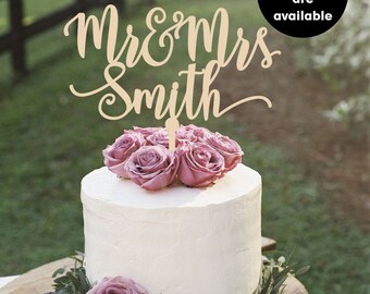Surname cake topper, Custom Wedding Cake Topper, Personalized Cake Toppers, Mr and Mrs Cake Topper, gold Cake Topper, Glitter, Silver CT-007