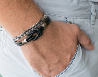 Men's Bracelet Set - Set of 2 Bracelets For Men - Men's leather Bracelet - Men's Jewelry - Men's Gift - Boyfriend Gift - Husband Gift - Guys