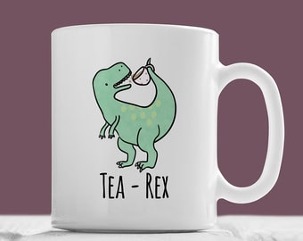 Tea-Rex Mug, Cute T-Rex Mug - Hand Illustrated Mug, Funny Mug, Dinosaur Mug, Pun Mug, Tea Mug, Jurassic Park, Geek, Nerd, Dino, Gift, Trex