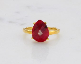 Ruby Ring - July Birthstone Ring - Stackable Ring - Gemstone Ring - Stacking Ring - Gold Ring - Tear Drop Ring - Prong Set Ring