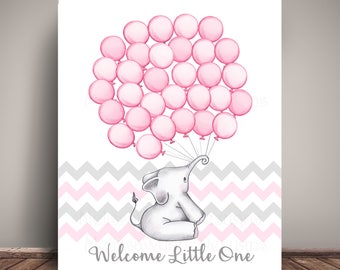 Chevron Elephant Baby Shower Guest Book Alternative, or other colors! Baby Shower, Birthday, Baptism - Balloon Sign In