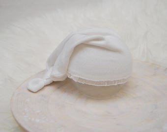 Newborn Hat, Sleepy Hat, White Knot Hat, Baby Hat, Newborn Photo Prop, Newborn Props, Baby Picture Prop, Photography Prop, Newborn Girl Prop