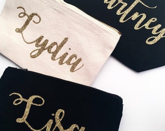 Personalised Makeup and Cosmetic Bag/Storage or for use as a pencil case - gold glitter