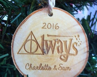 Harry Potter Always Couples Personalized First Names Christmas Wood Slice Christmas Ornament Made in the USA