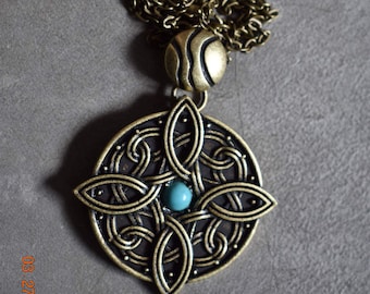 Amulet of Mara Skyrim Necklace w/ Turquoise Stone. Bronze Wedding Engagement Jewelry Skyrim Cosplay Chain Necklace Handmade Talos Soul Gems