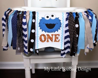 Cookie Monster 1st Birthday Highchair Banner, Sesame Street Highchair banner, 1st Birthday Boy, 1st Birthday Girl, Cake Smash Photo prop