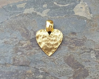 Gold Hammered Heart Pendant Pewter Bohemian Antique Rustic C94,gold heart charm,gold heart pendant,hammered heart charm,rustic heart pendant