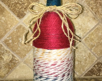 Yarn wrapped wine bottle