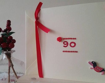 90th Birthday Card 90th Card - Ninetieth Birthday Card - Happy 90th - Grandma 90 Years Old Granddad - Dachshund Card - Handmade Card