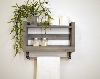 Two Tier Bathroom Shelf with Towel Bar
