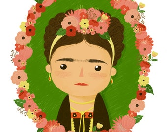 Frida Kahlo Portrait Print - Giclee Art Illustration - Cute Frida Art
