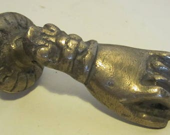 antique French bronze door knocker, hand shaped with ball, France. heavy bronze!