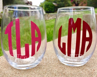 Monogram Wine Glass/Wine Glass/Bridesmaid Gift/Custom Wine Glass/Monogram/Personalized Glass/Personalized Wine/Monogram Gifts/Monogram Glass