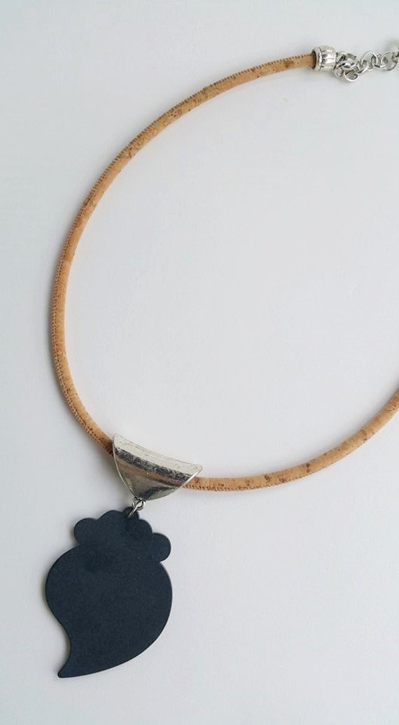 portuguese natural cork jewelry big heart necklace black