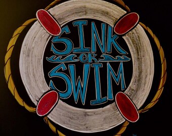 Sink or Swim done in white and colored chalk